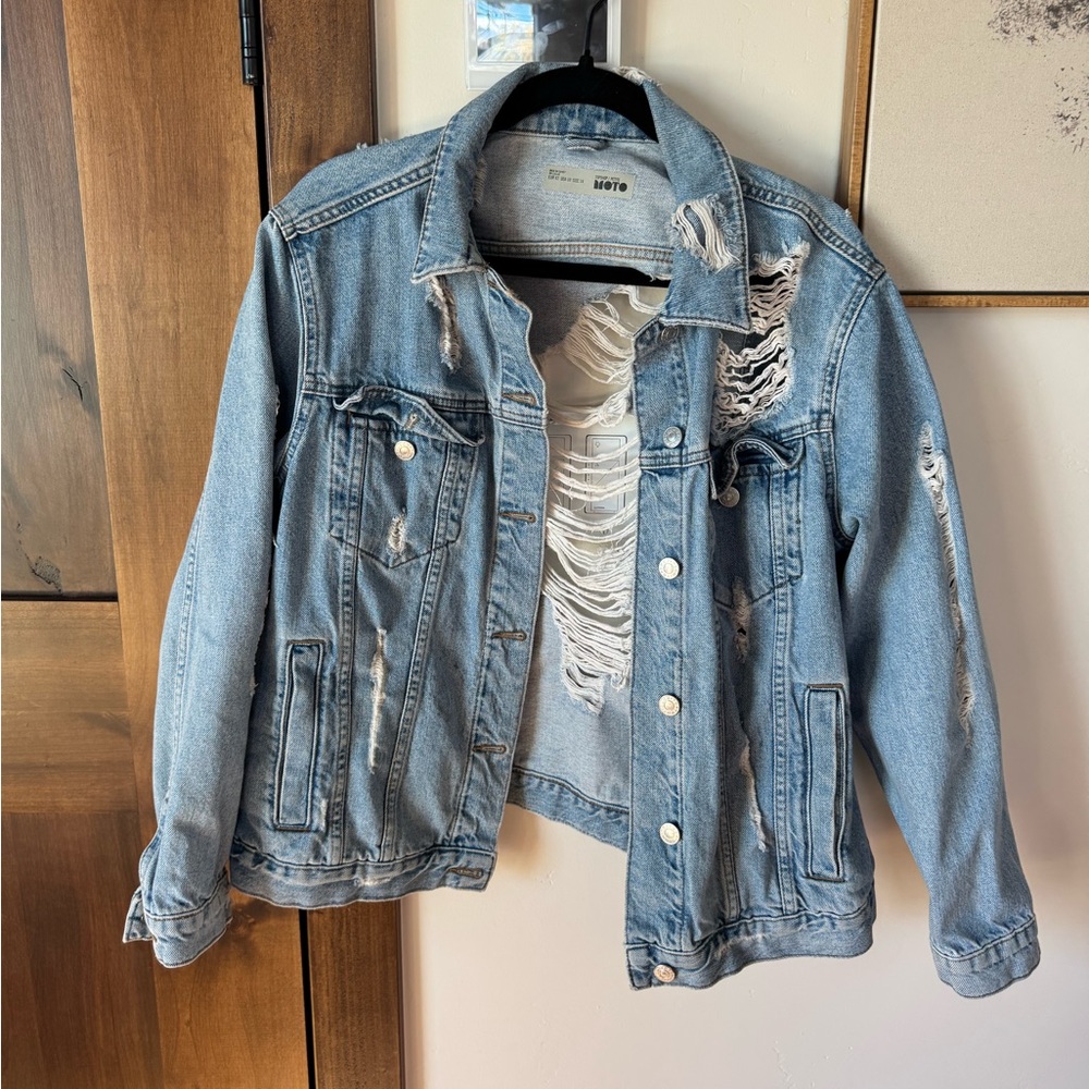 Top shop distressed denim jacket - size 10